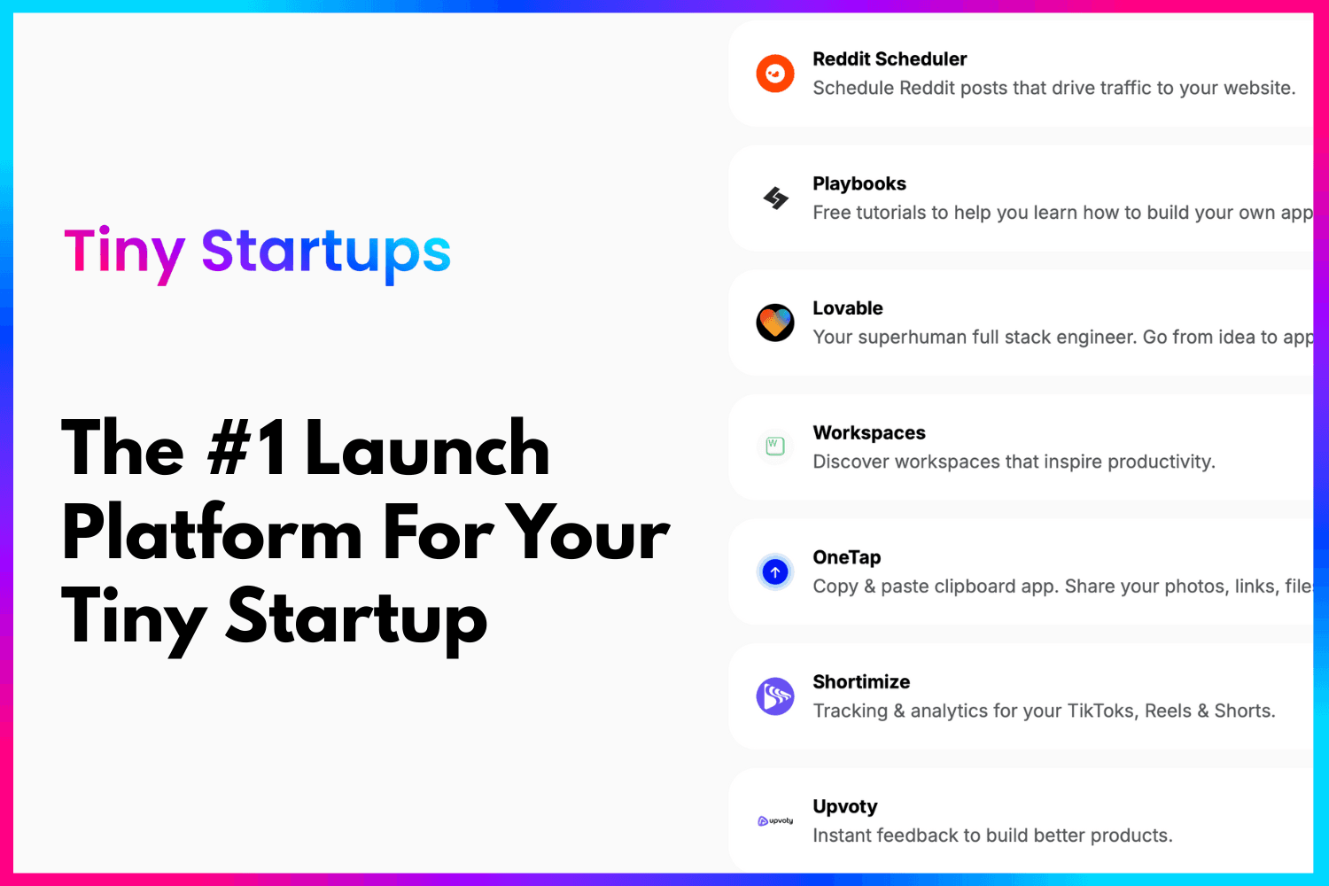 Tiny Startups Interface