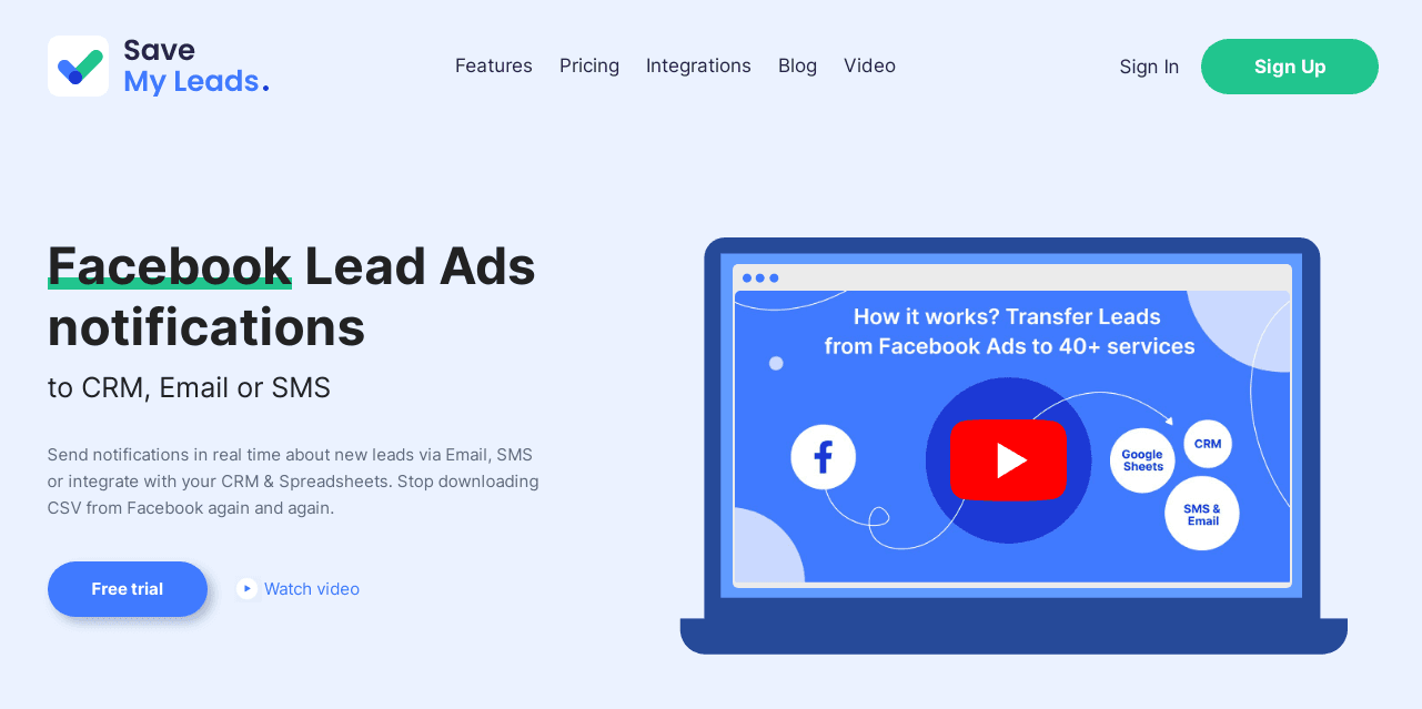 save my leads Interface